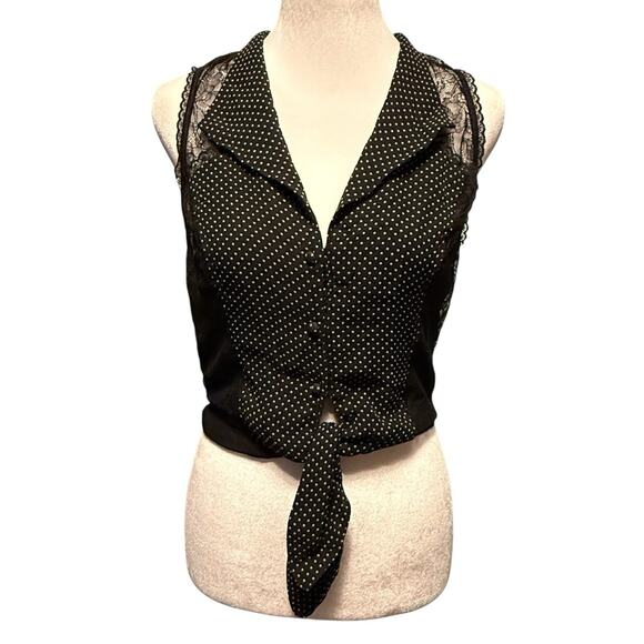 VTG Bebe Y2K Black 100% SILK Sheer Polka Dot Women Top SIZE SMALL Lacie Whimsy - Picture 7 of 16